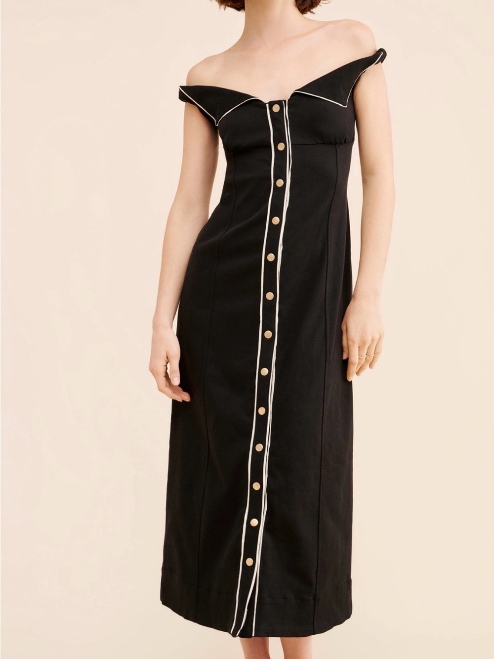 Free people Linnea dress- Black Button-Front Midi Dress cold shoulder